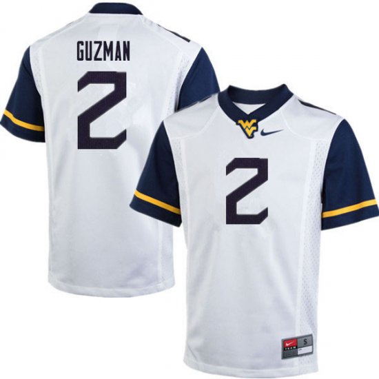 Men's West Virginia Mountaineers NCAA #2 Noah Guzman White Authentic Nike 2020 Stitched College Football Jersey UF15Z88KF